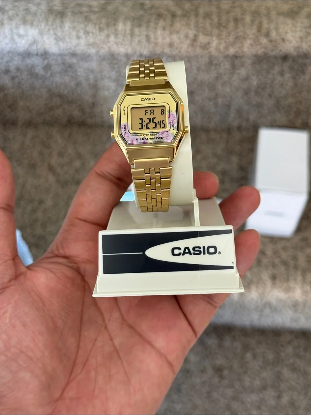 Casio Women's Gold Tone Digital Watch Mid-Size Floral Design trendy Watch